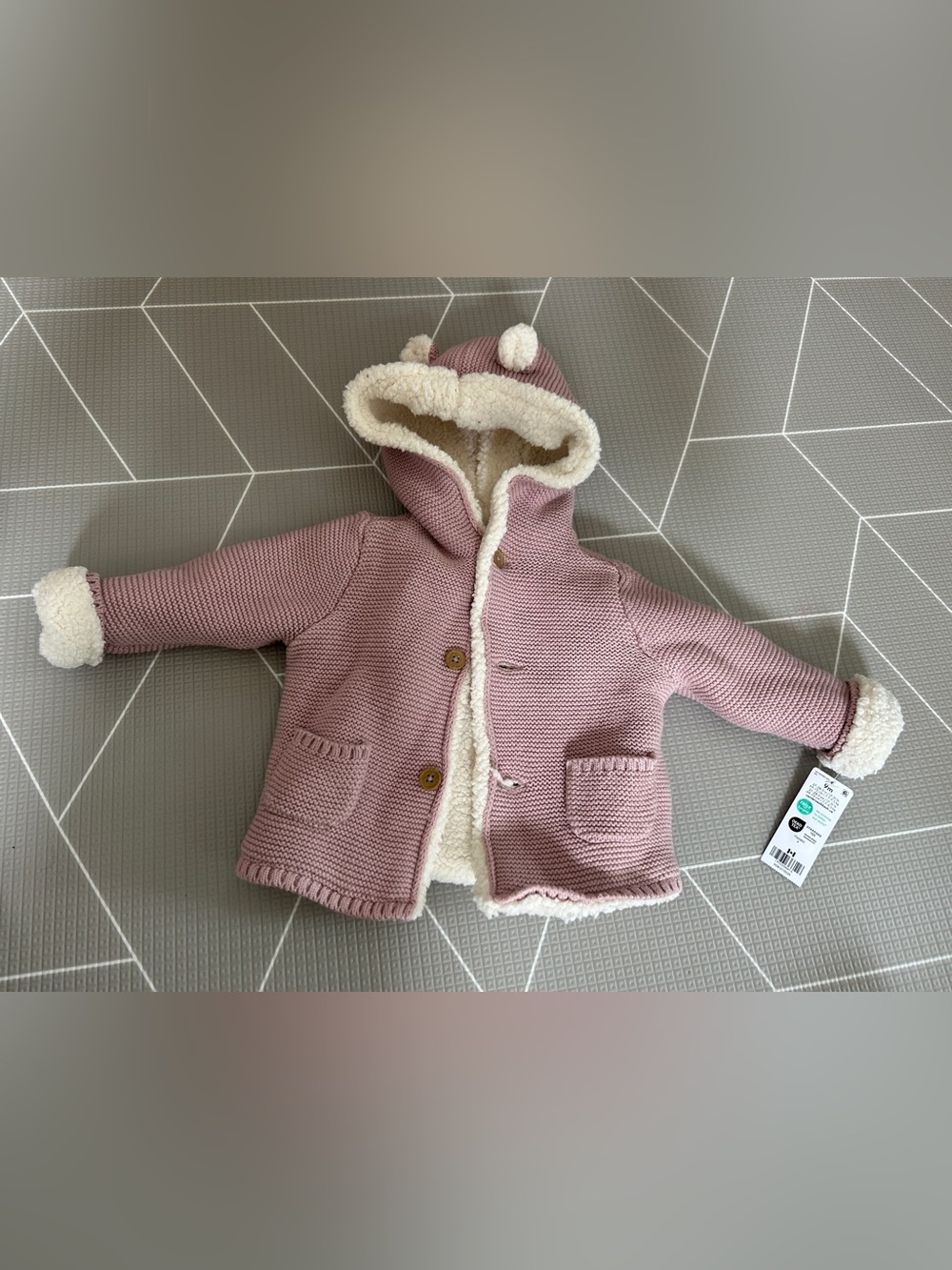 Carter's Dusty Pink Sherpa-Lined Hooded Knit Jacket